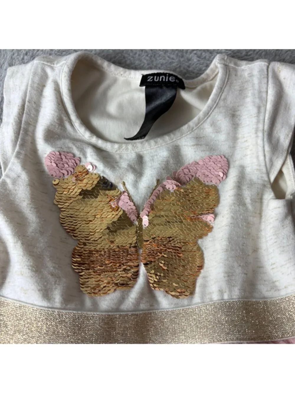 Zunie Butterfly Dress 3T Cotton Tulle Sequin Pink Gold Ballerina